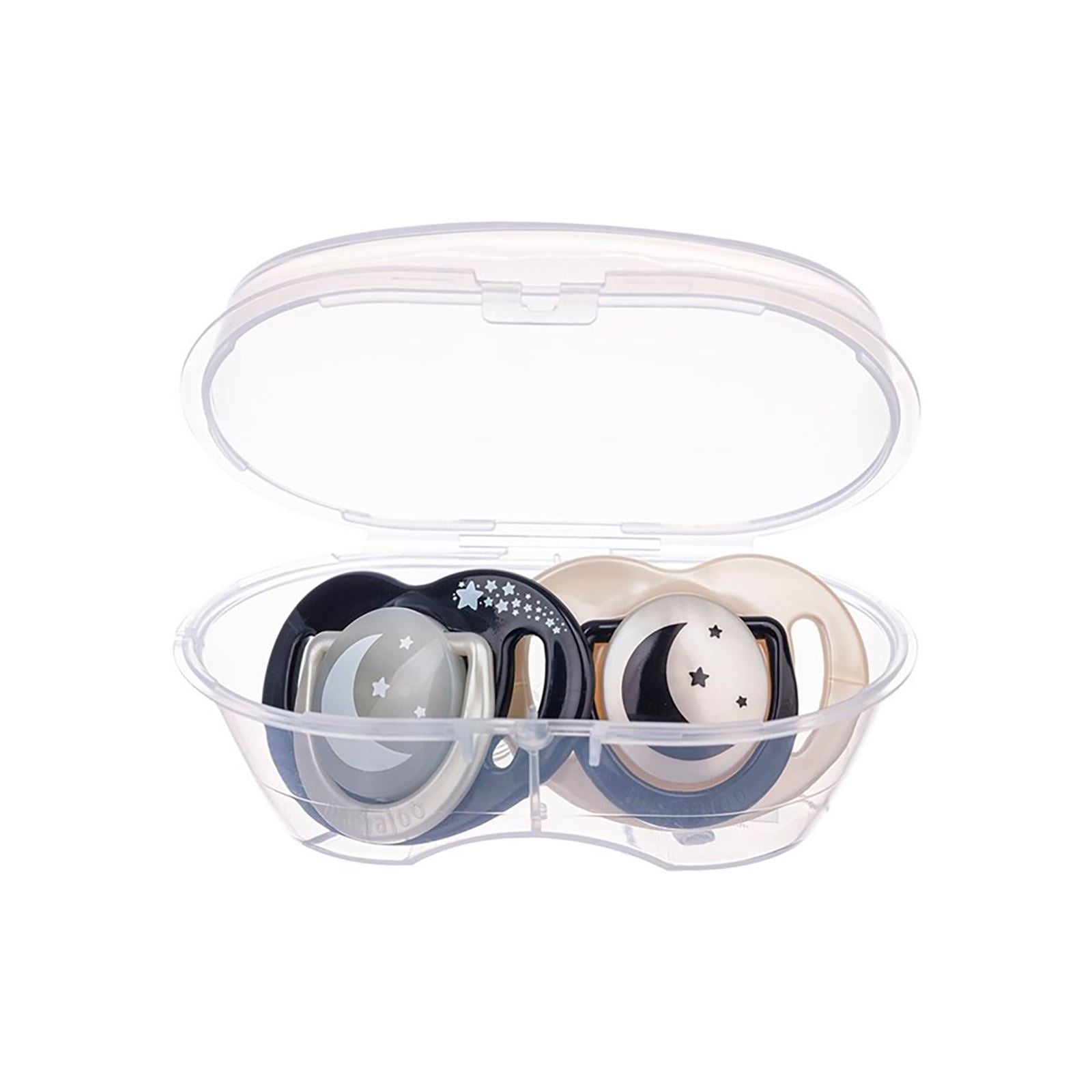 Twin Orthodontic Silicone Soothers Black & Pearl / Day & Night 6m+