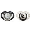 Twin Orthodontic Silicone Double Pacifiers in Black & Pearl/Night & Day 0M+