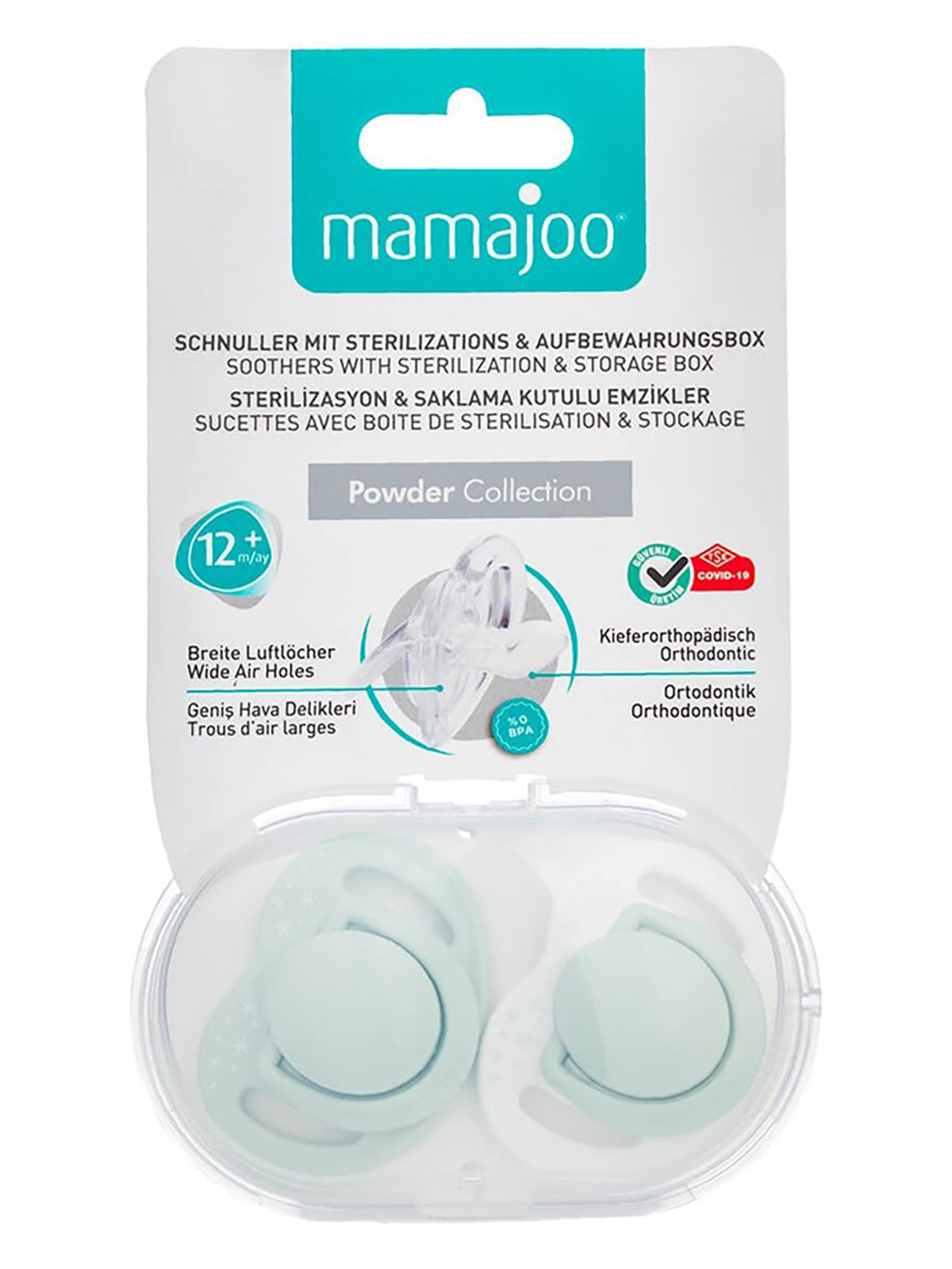 Twin Orthodontic Silicone Pacifiers Powder Green 6M+