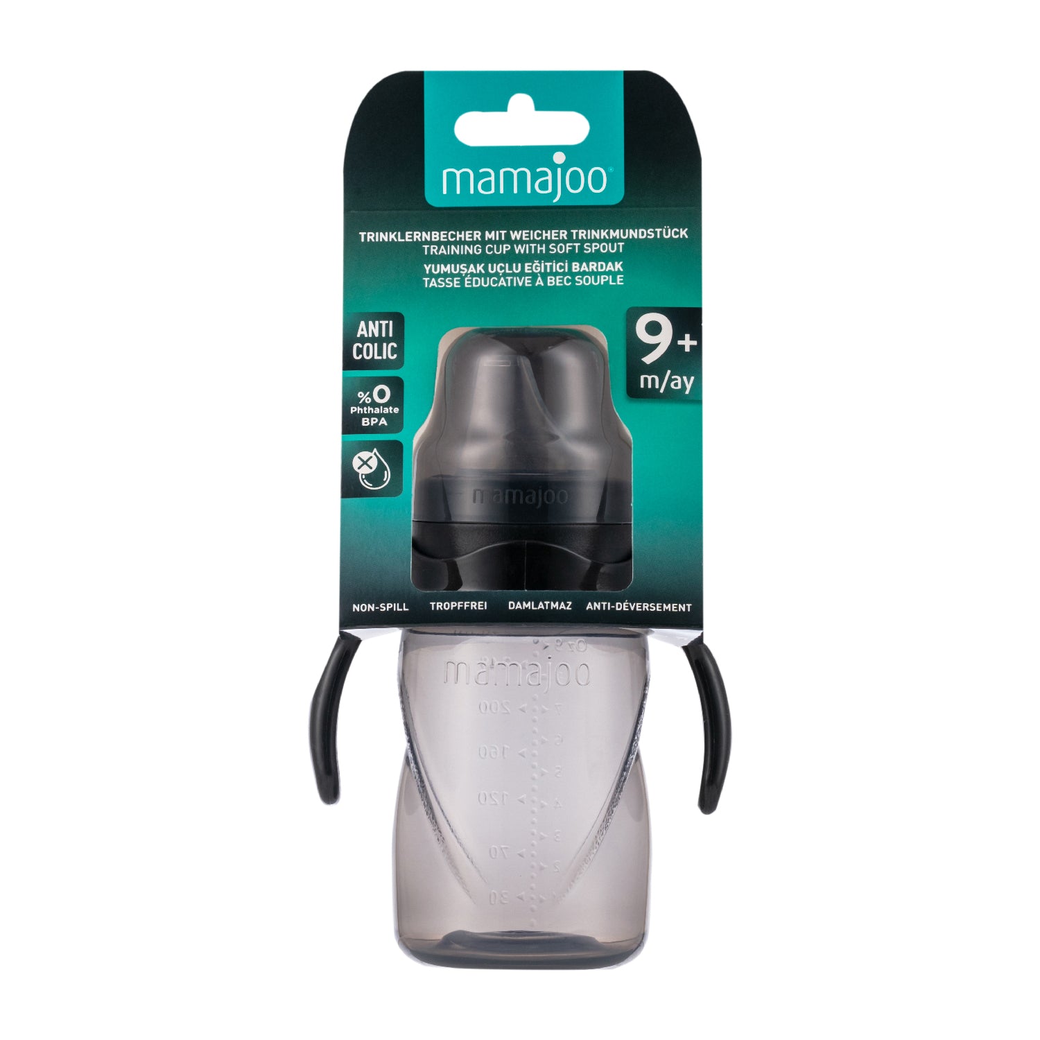 270ml Non Spill Training Cup Black with Handle & Anti-Colic Soft Spout