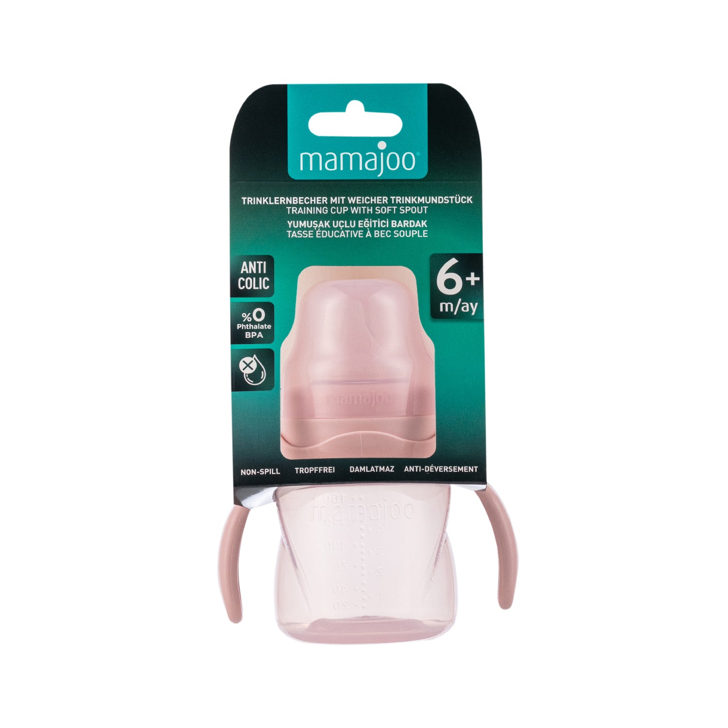 160ml Non Spill Training Cup Pale Pink with Handle & Anti-Colic Soft Spout