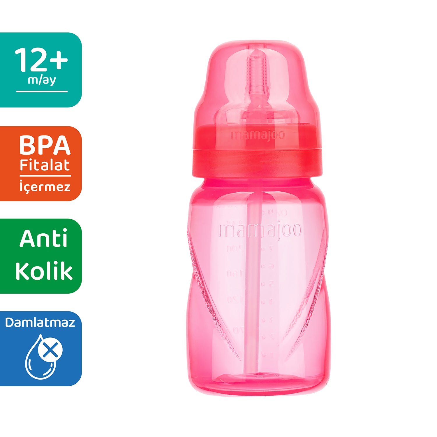 Non Spill Anti-Colic Straw Cup 270ml Pink