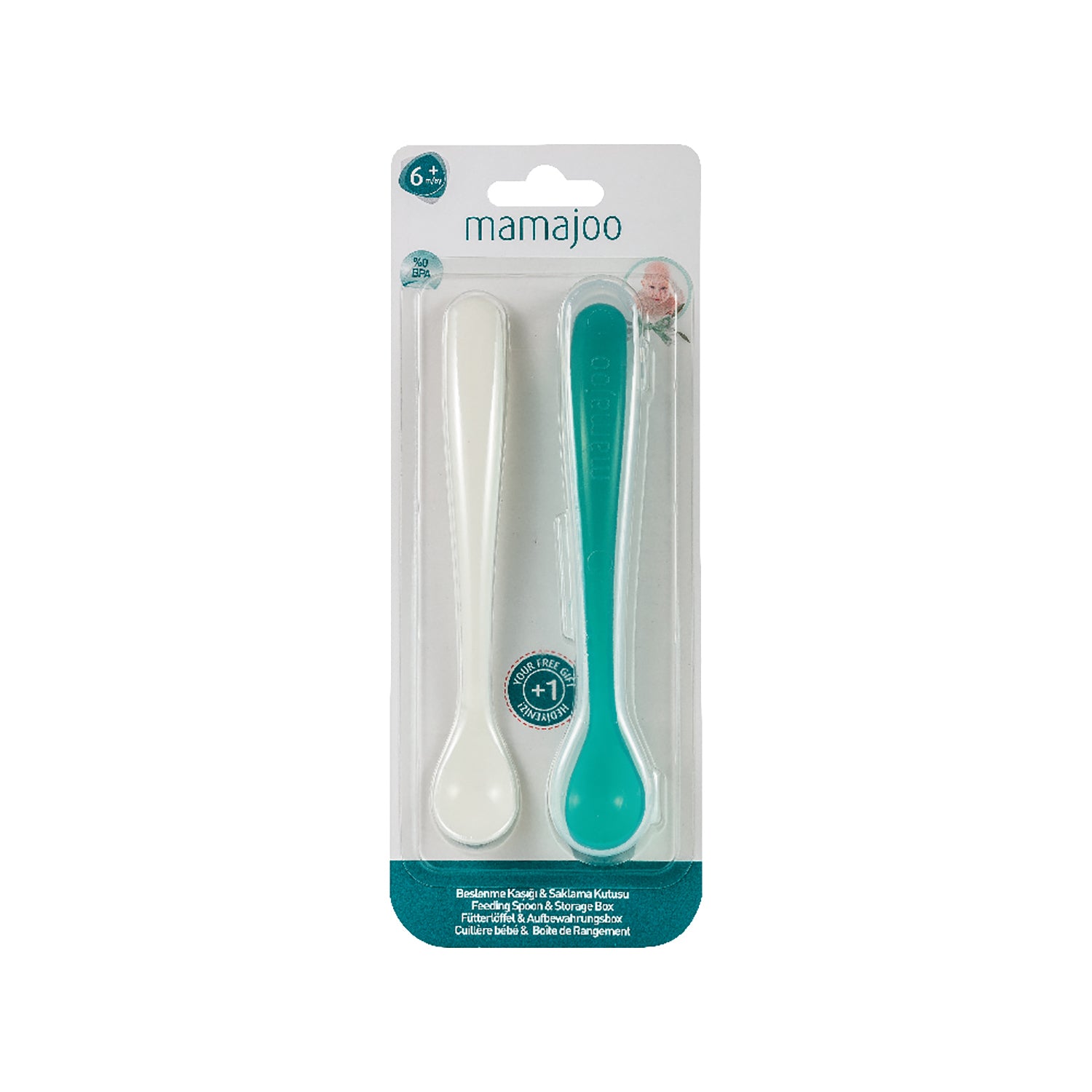 2x FEEDING SPOONS & STORAGE BOX (Assorted Colours)