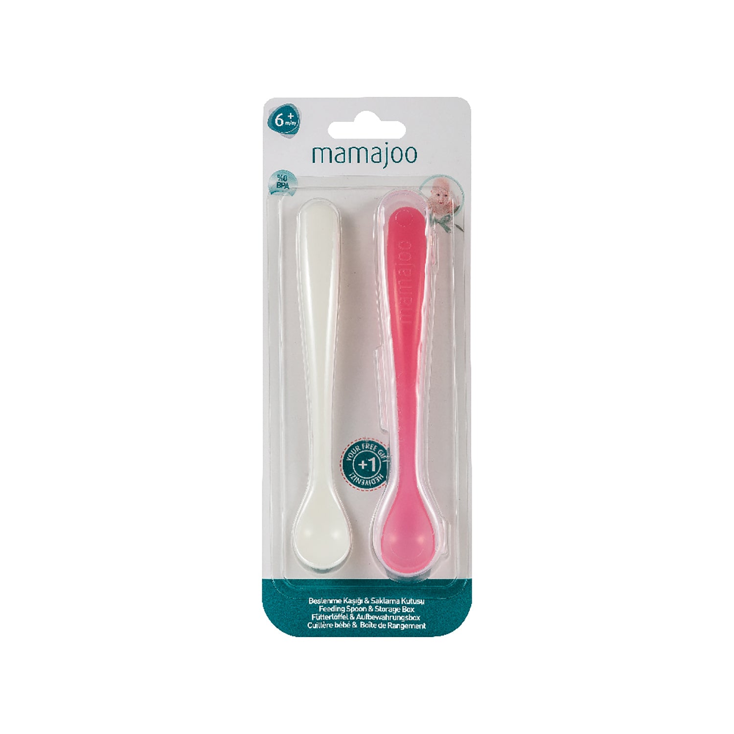 2x FEEDING SPOONS & STORAGE BOX (Assorted Colours)