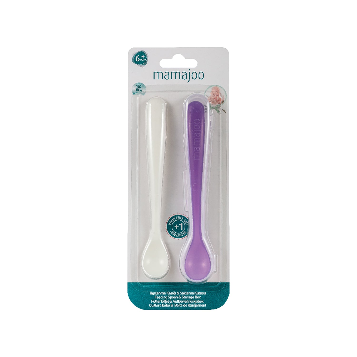 2x FEEDING SPOONS & STORAGE BOX (Assorted Colours)