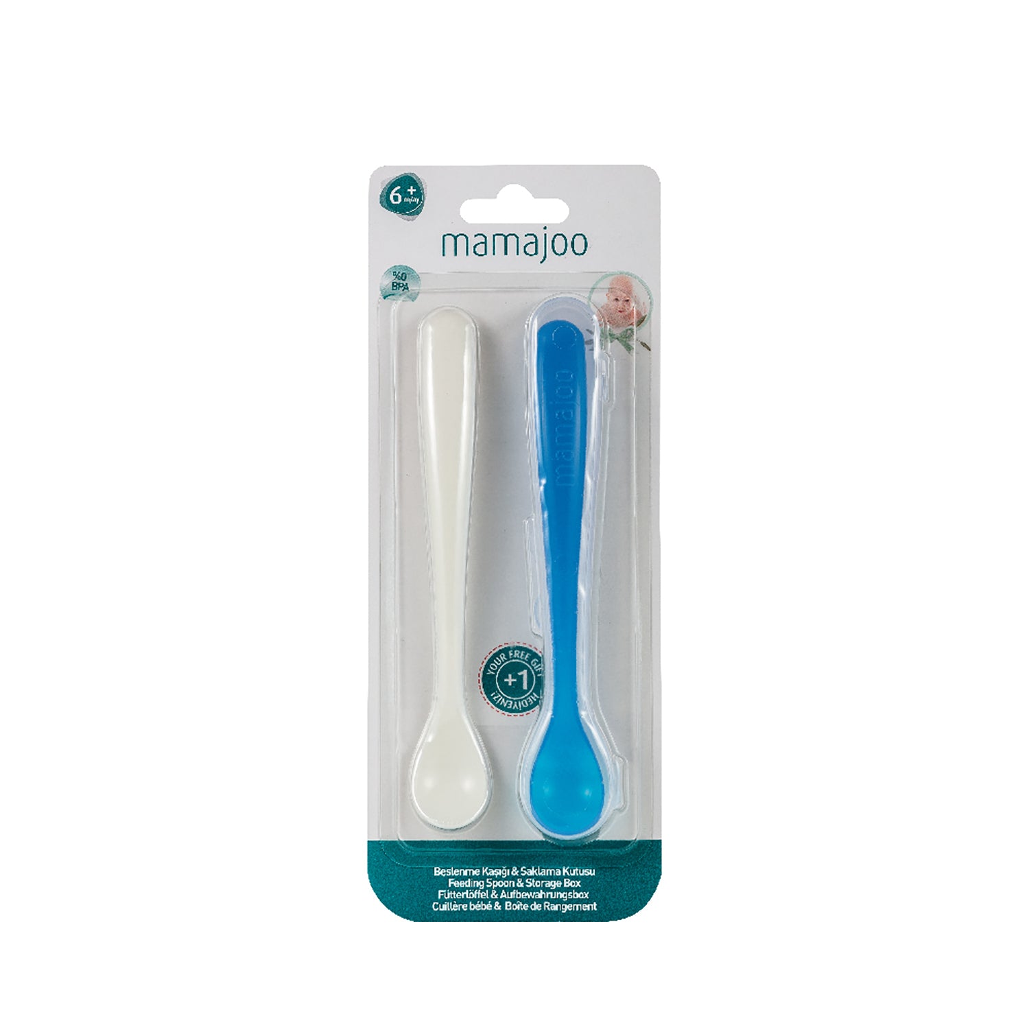 2x FEEDING SPOONS & STORAGE BOX (Assorted Colours)