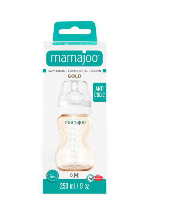 Gold Feeding Bottle 250 ml & Anti-Colic Silicone Teat Medium