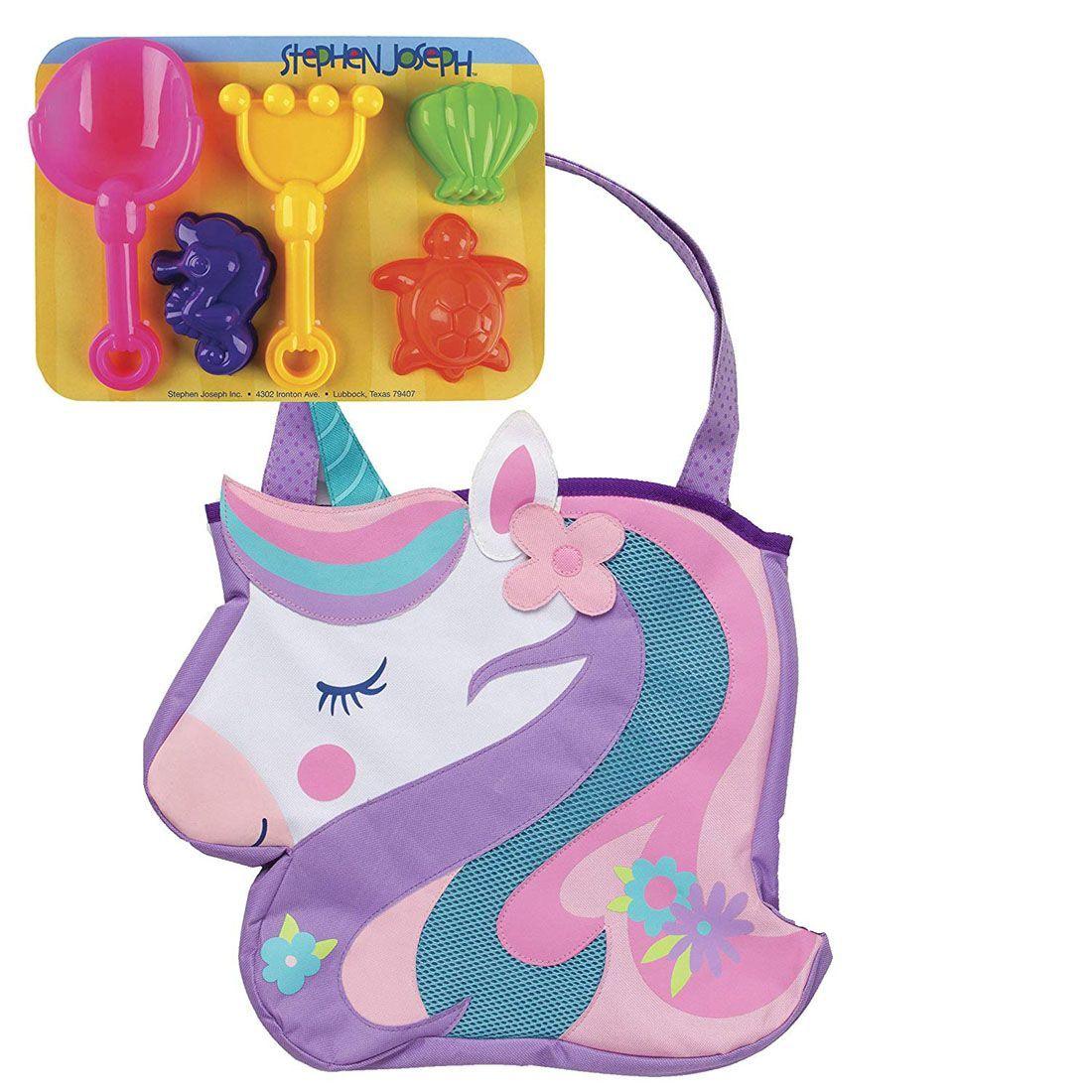 Stephen Joseph, Beach Tote with 6 Piece Sand Toys - Unicorn
