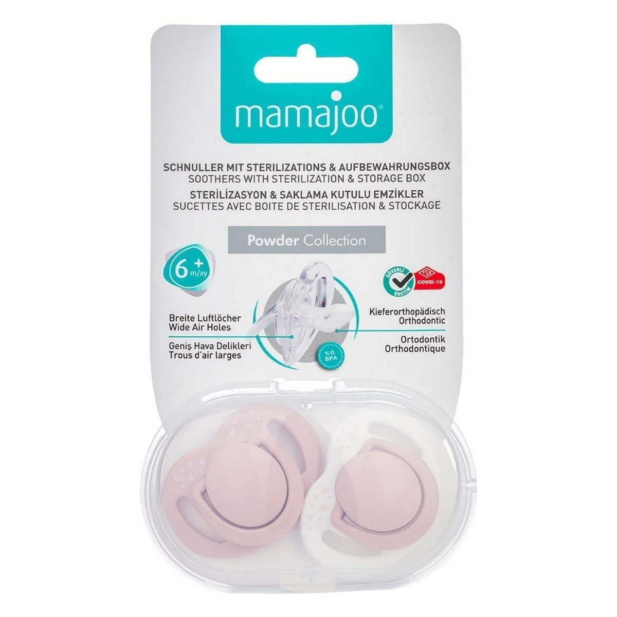 Twin Orthodontic Silicone Pacifiers in Powder Pink 6M+