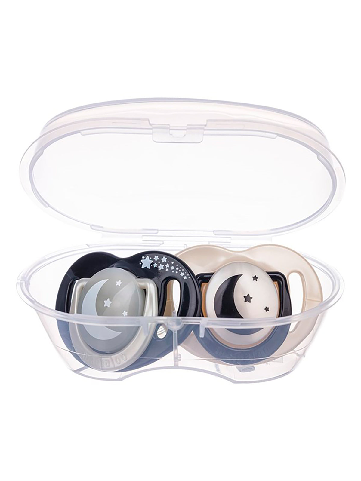 Twin Orthodontic Silicone Soothers Black & Pearl / Day & Night 12m+