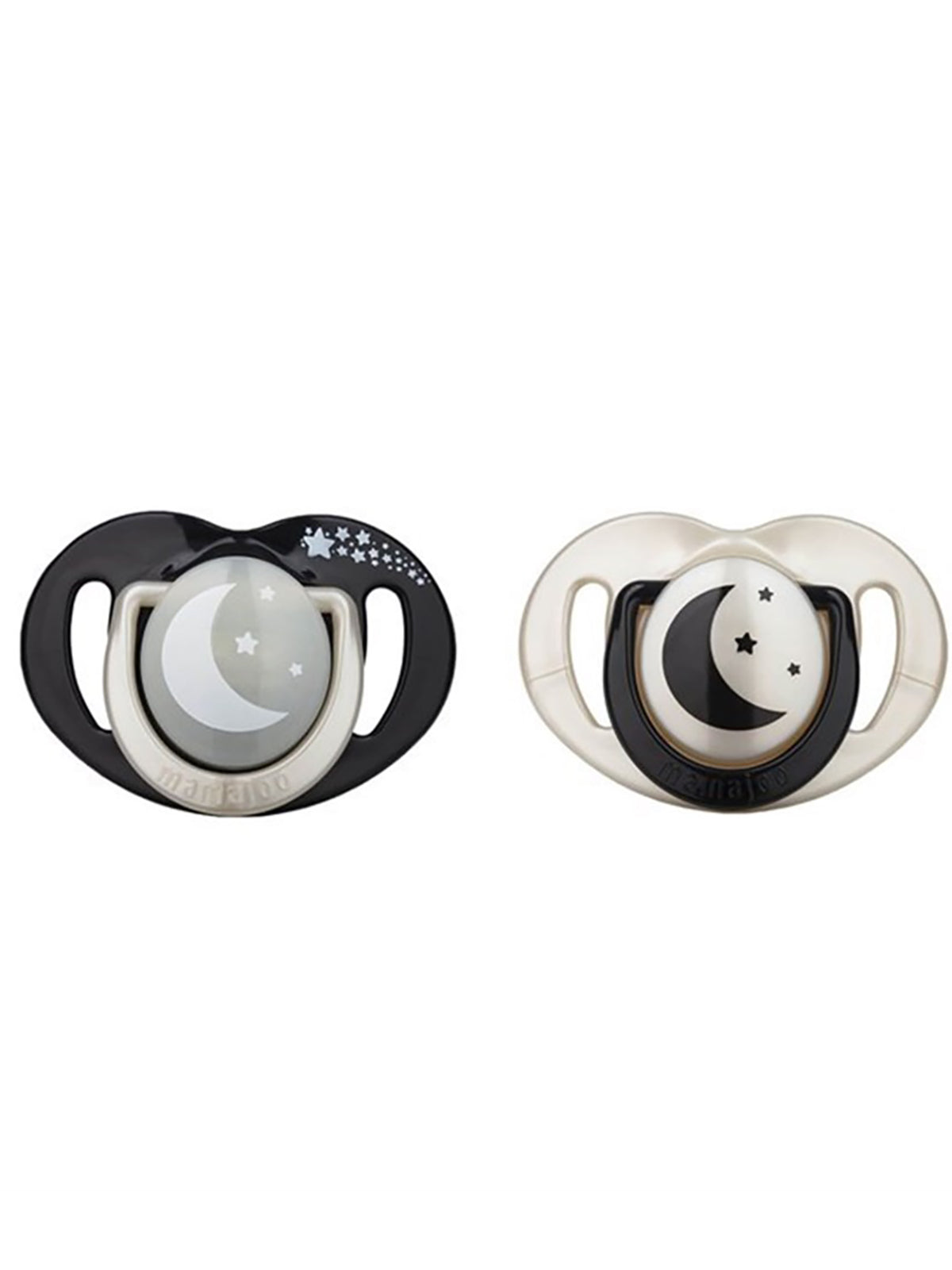 Twin Orthodontic Silicone Double Pacifiers in Black & Pearl/Night & Day 0M+