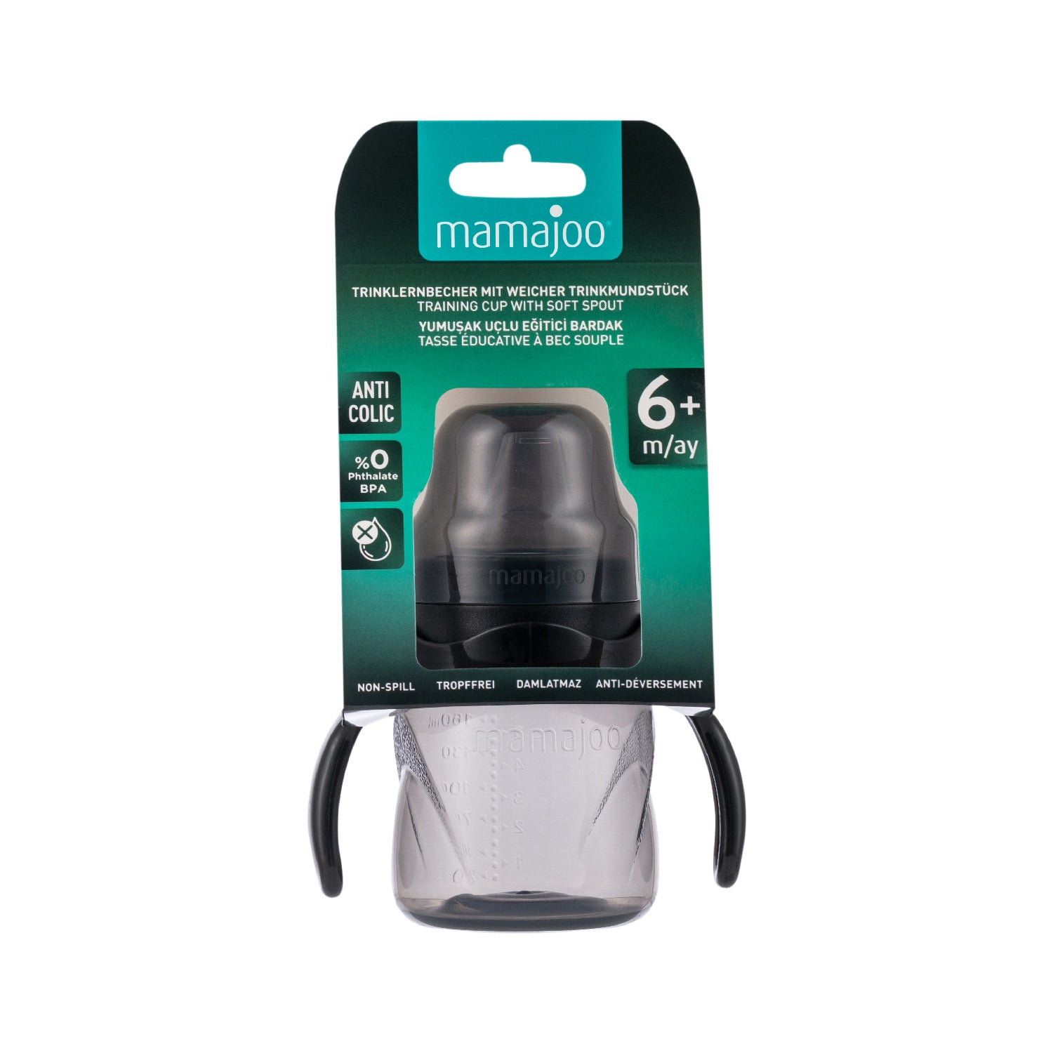 160ml Non Spill Training Cup Black with Handle & Anti-Colic Soft Spout