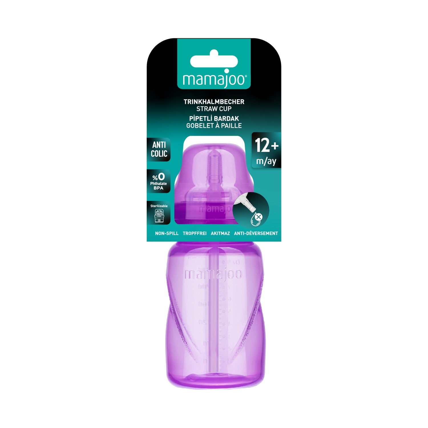 Non Spill Anti-Colic Straw Cup 270ml Purple