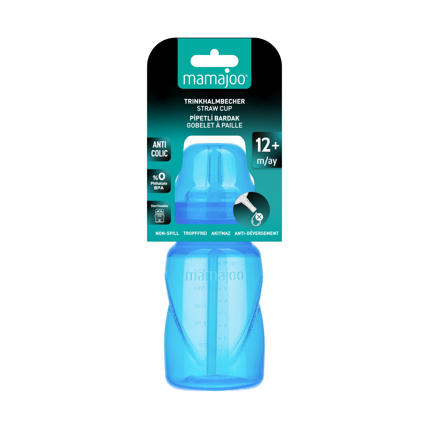 Non Spill Anti-Colic Straw Cup 270ml Blue