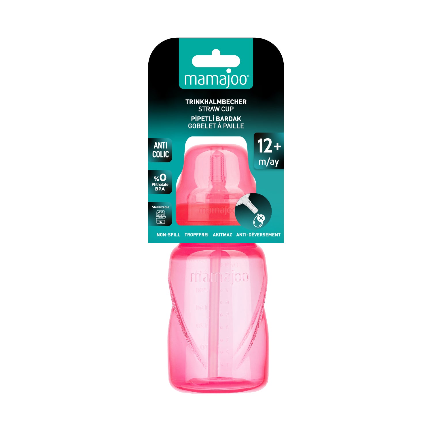 Non Spill Anti-Colic Straw Cup 270ml Pink
