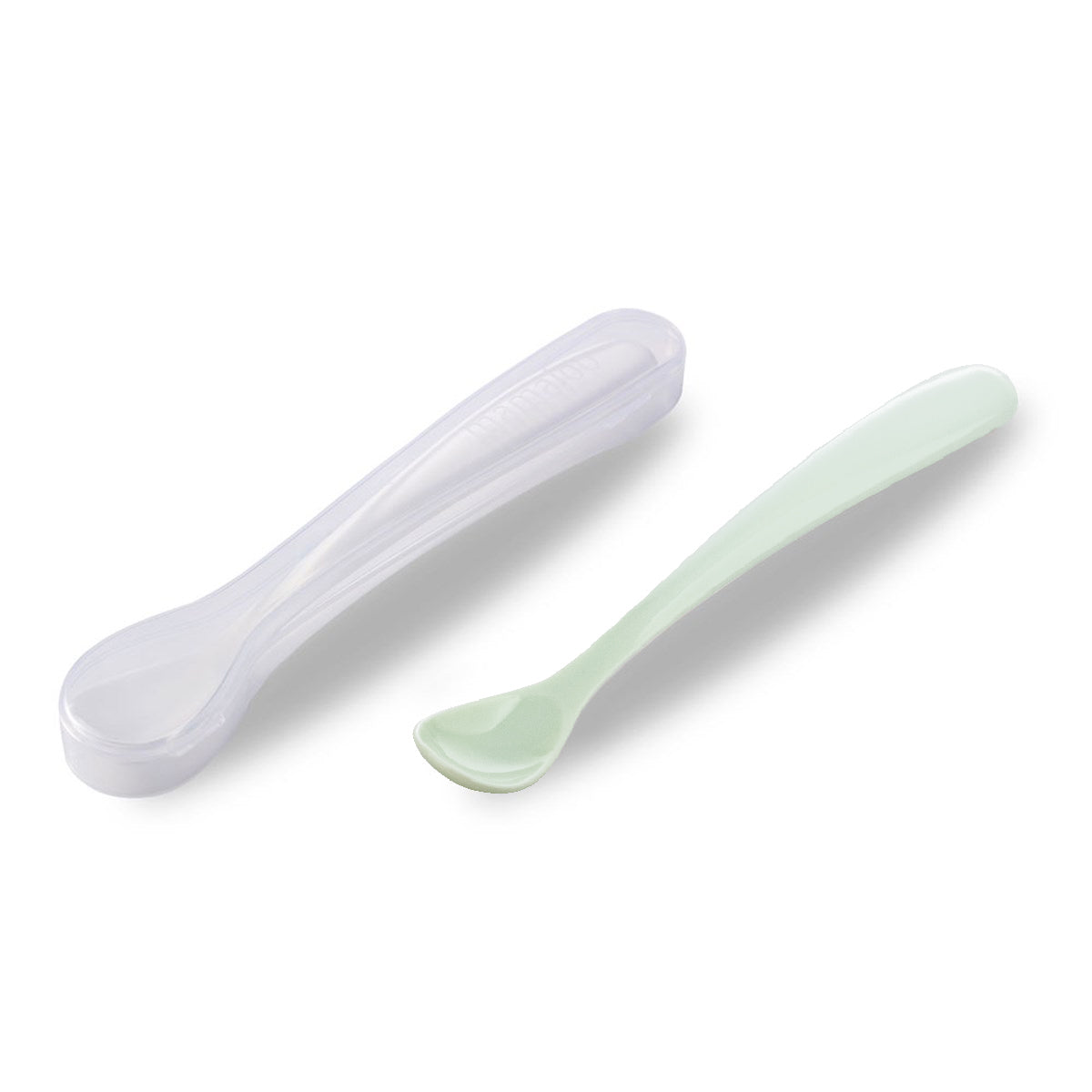 2 x FEEDING SPOONS POWDER GREEN & STORAGE BOX