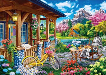 COLORFUL HOUSE NEAR THE LAKE Educational PUZZLE 500