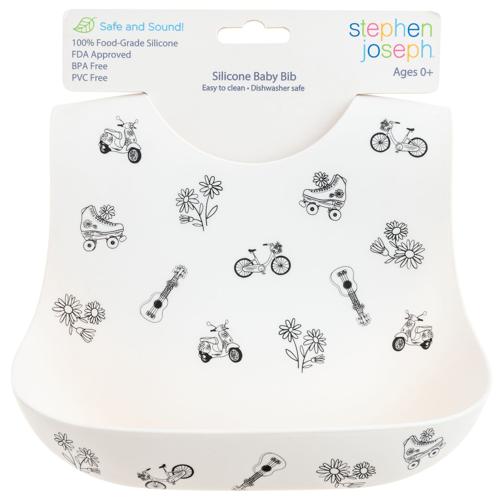 ALL OVER PRINT SILICONE BIB BLACK & WHITE