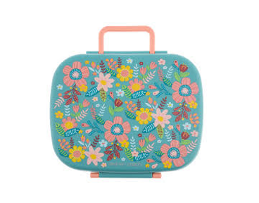 BENTO BOX WITH REMOVABLE TRAY TURQUOISE FLORAL (S25)